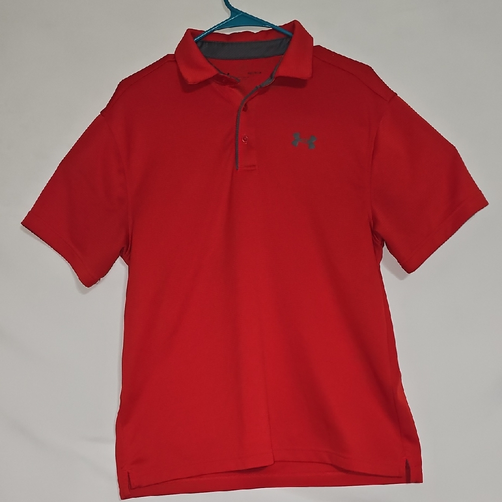 Under Armour Mens HeatGear Polo Shirt Red Short Sleeve Loose Fit Size Medium